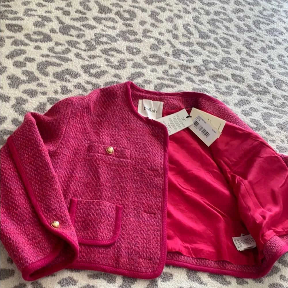 BA&SH BRITTANY JACKET PINK Textured Suit Jacket size L/3-Cropped Jacket - Picture 4 of 12